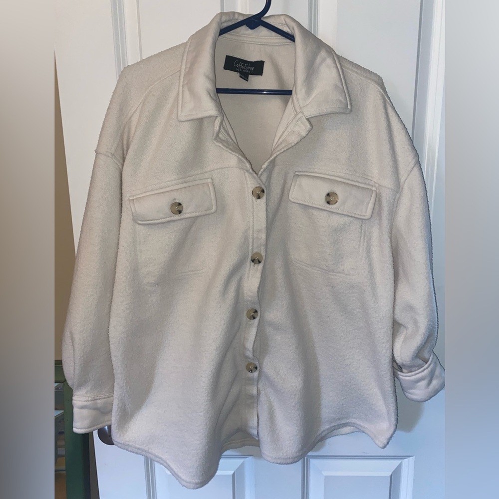 Coffee Shop Cream Button-Up Jacket